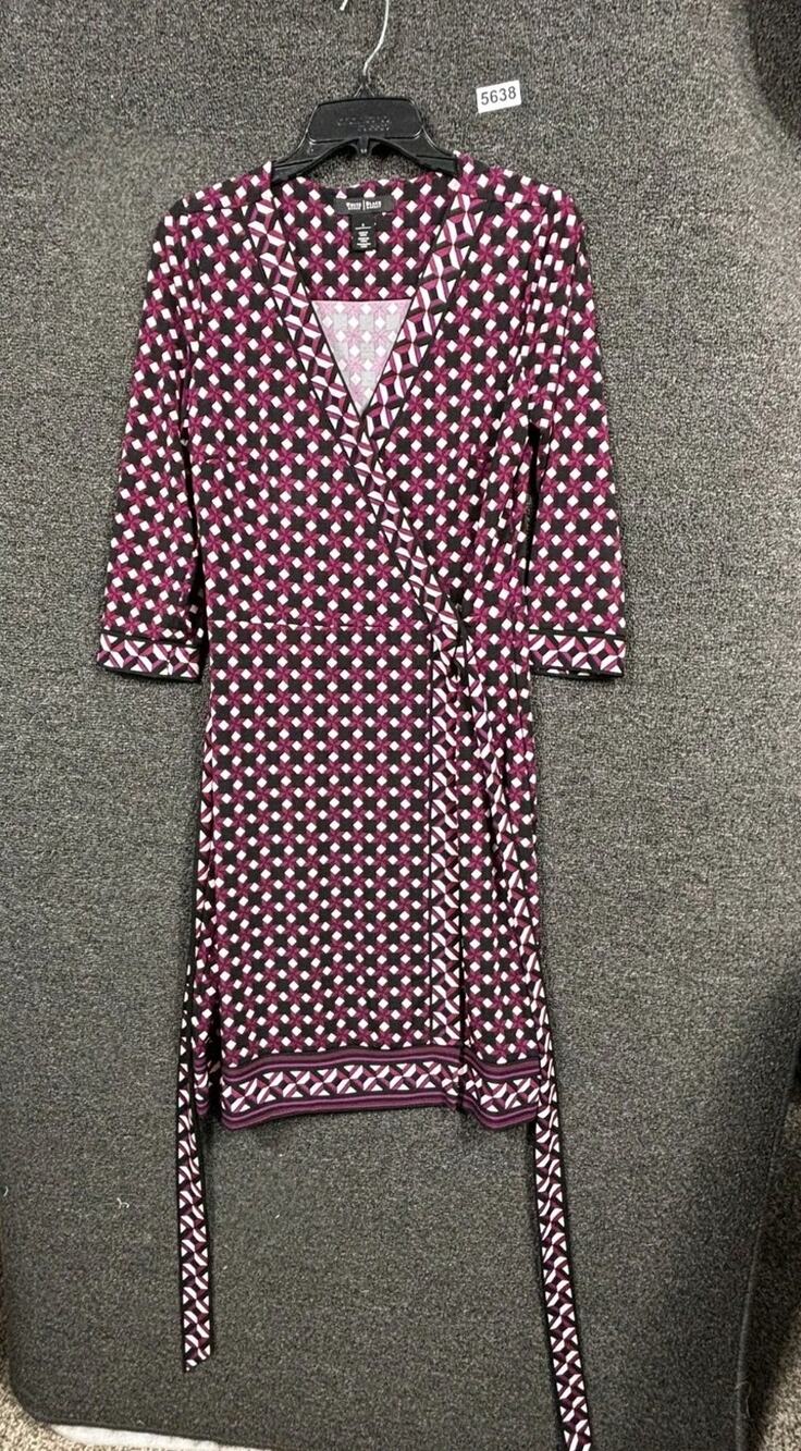 White House Black Market Wrap Jersey Dress Womens 4 Geometric Print 3/4 Sleeves